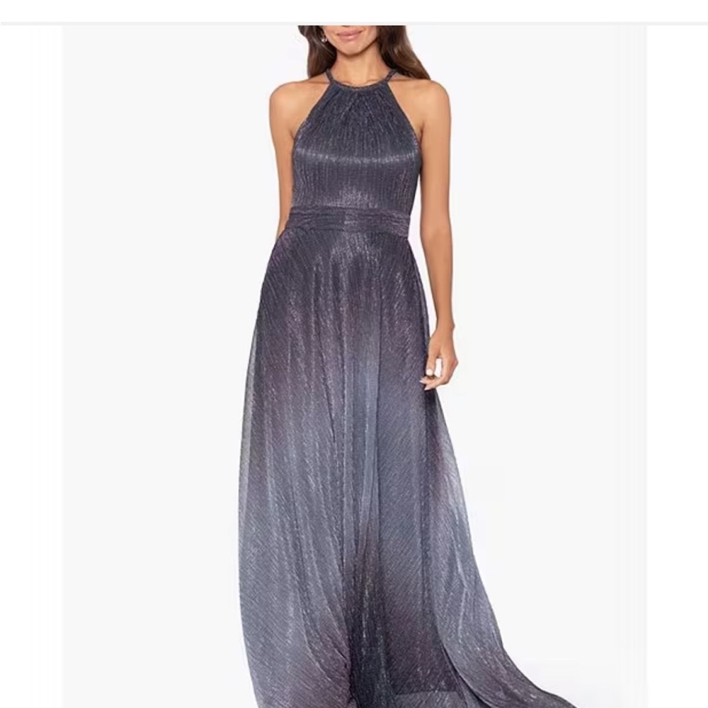 Betsy & Adam Womens Ombré Metallic Halter Gown